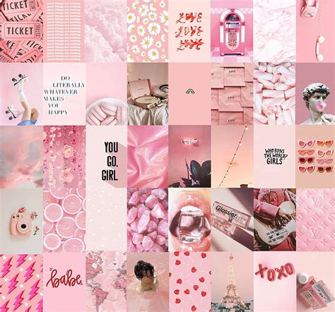 Light Pink Peachy Wall Collage Kit Baby Pink Aesthetic Collage Hd