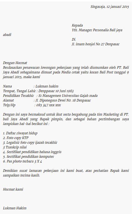 Contoh surat lamaran kerja bahasa inggris fresh graduate. Contoh CV (Curriculum Vitae) Lamaran Kerja Fresh Graduate ...