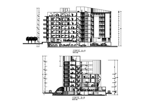 Section View Of The Hotel Building Is Given In This Autocad Drawing Model Download The Autocad