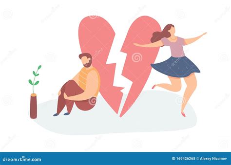 Vector Illustration Of Heartbroken Couple Parting Sad Man And Happy