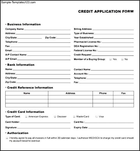 Credit Application Form Pdf Sample Templates Sample Templates