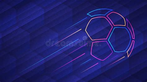 Abstract Glowing Neon Colored Soccer Ball Over Blue Background Stock