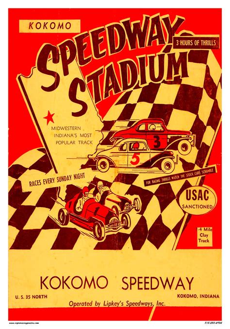 Vintage Reproduction Racing Poster Kokomo Speedway Stadium Etsy