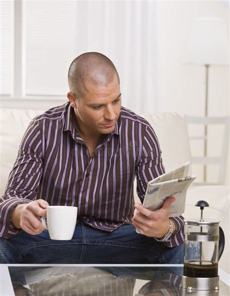 Man Reading Paper Vertical Stock Photo Image Of Drink House 9749862
