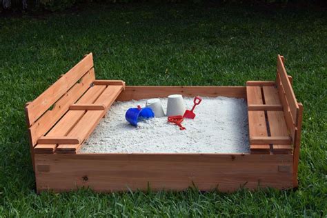Kids Cedar Sandbox Wooden Sandbox With 2 Foldable Benches By Naomi