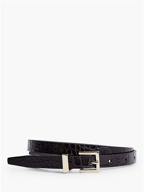 Reiss Olive Leather Skinny Belt Black At John Lewis And Partners