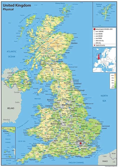 United Kingdom Map Physical 100 X 70 Centimetres Paper Laminated