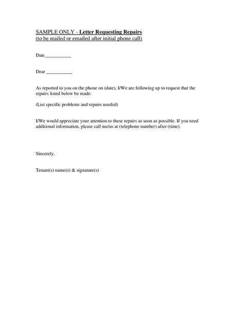 Letter Requesting Repairs In Word And Pdf Formats