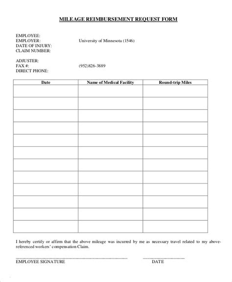 Printable Employee Mileage Reimbursement Form Printable Forms Free Online
