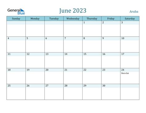 Aruba June 2023 Calendar With Holidays