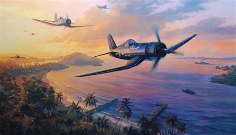 Hd Wallpaper F4u Corsair Dogfight Ww2 War Painting Drawing Art Aviation