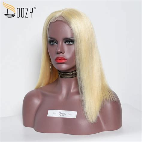 Doozy Russian Blonde Color 613 Straight Human Hair Bob Wig Remy Brazilian Hair Lace Front Human