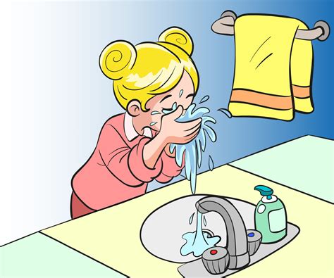 Illustration Of Girl Washing Her Face In Bathroom Vector Art At Vecteezy