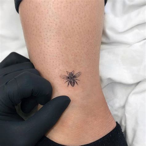 Fine Line Bee Tattoo On The Ankle
