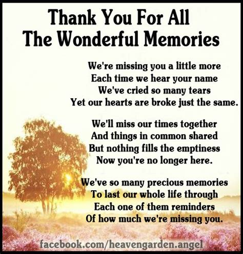 Memorial Poems Thank You For All The Wonderful Memories Heavens