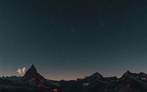 Download Wallpaper 1680x1050 Mountain Rocks Peak Starry Sky Stars