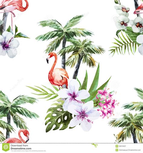 Illustrations by fiona barden, penguins to peacocks design. Flamingo With Palms And Flowers Stock Vector ...