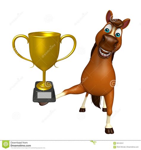 Cute Horse Cartoon Character With Winning Cup Stock Illustration Illustration Of Comic Funny