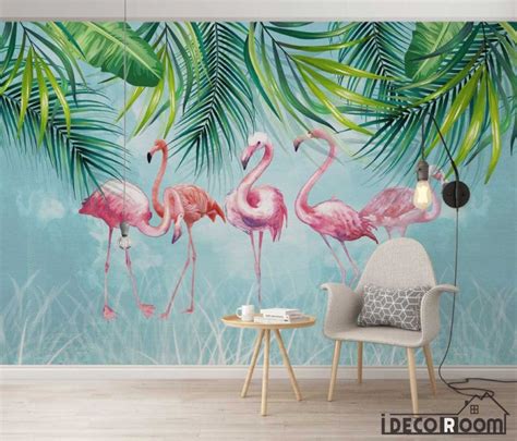Scandinavian Tropical Plant Flamingo Wallpaper Wall Murals Idcwp Hl 00