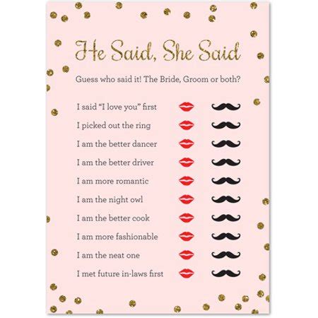 That's what she said card game. He Said She Said Game Bridal Shower Game - Faux Gold Glitter on Pink - 24 Cards - Walmart.com