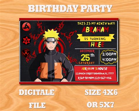 Invitación De Cumpleaños De Naruto Invitación De Naruto Etsy España