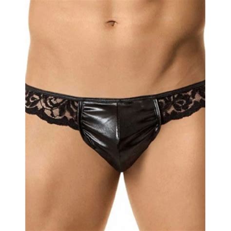 2018 Gay Men Underwear Leather Cloak Mens Briefs Bikini G String Thong