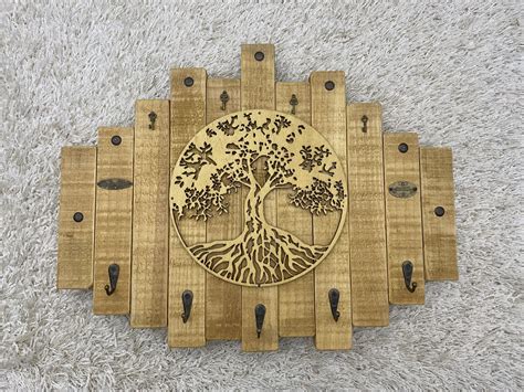 Handmade Wooden Key Holder Tree Of Life Organiser Home Hook Rack Rustic