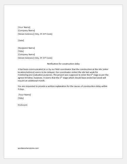 From {date} to {date} there will be construction delays between the corner of {intersection} and {intersection}. Notification Letters related to Project Completion | Word ...