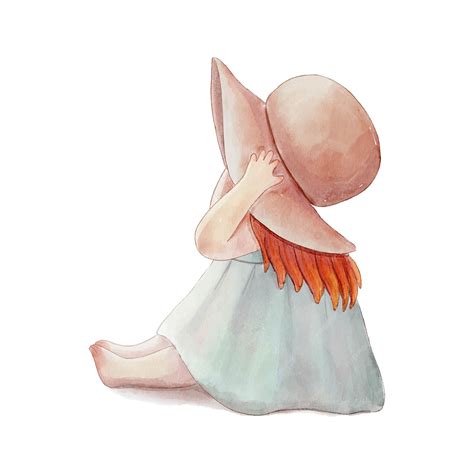 Premium Vector Cute Little Girl Wearing Hat Watercolor Illustration