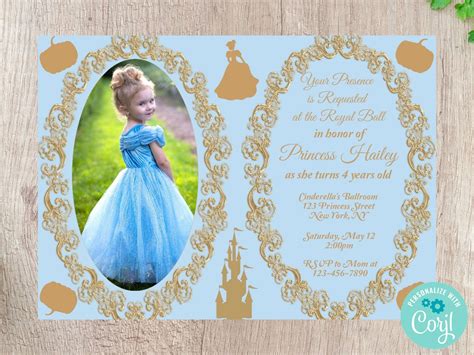 Cinderella Photo Birthday Invitation Editable Instant Etsy