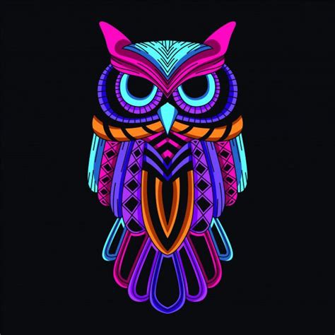 Premium Vector Decorative Owl In Glow Neon Color Owl Artwork Owls