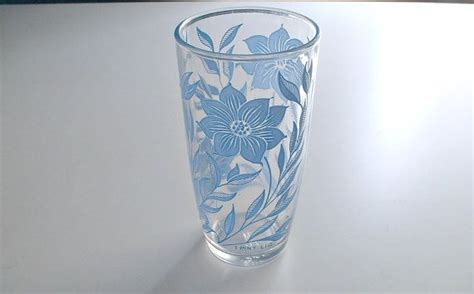 Blue Glass Flower Dahlia Hazel Atlas Pint Tumbler Sour Cream Etsy