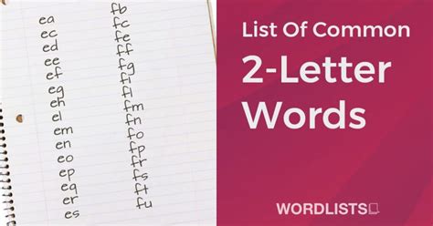 List Of Common 2 Letter Words Word Lists