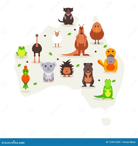 Animals Of Australia Cute Cartoon Characters In Flat Style Vector