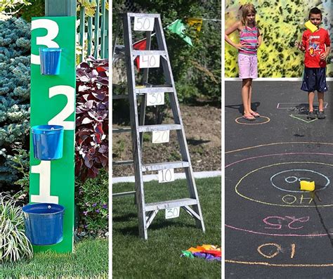 There Are Three Different Activities In The Yard And One Has A Ladder To Play With