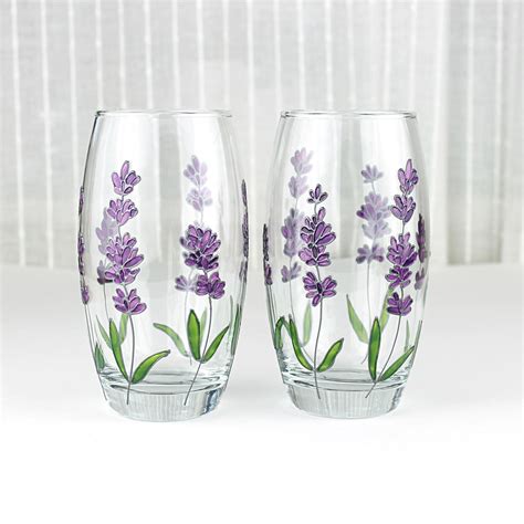 Hand Painted Glasses Lavender Glasses Floral Tumblers Water Pint Glasses Lavender Design