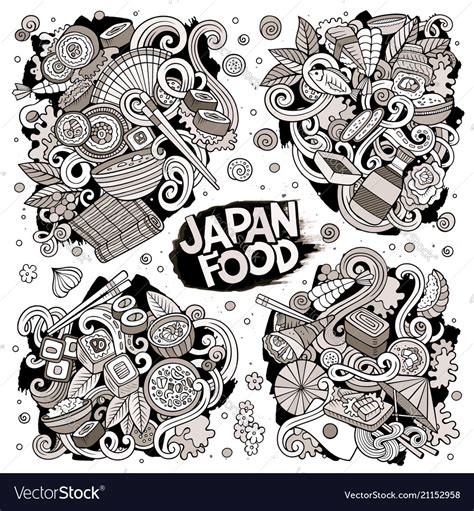 Hand Drawn Doodles Cartoon Set Japan Royalty Free Vector