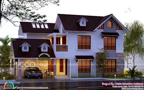 Arackal house, located in kurichy, kottyam. 2500 square feet 4 bedroom sloping roof home - Kerala home design and floor plans - 8000+ houses