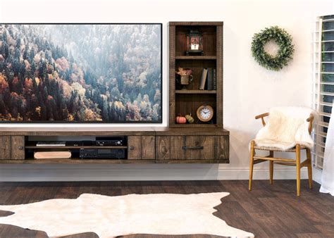 Farmhouse Rustic Wood Floating Tv Stand Entertainment Center Etsy
