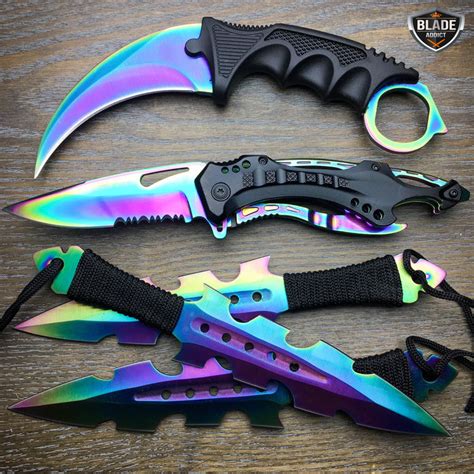 5pc Rainbow Tactical Knife Set Megaknife