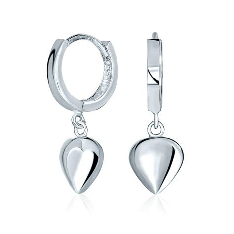 Jewelry Delicate Romantic 925 Sterling Silver Dangle Puff Heart