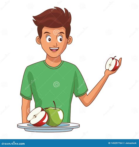 Young Man And Healthy Food Stock Vector Illustration Of Nature 145297764