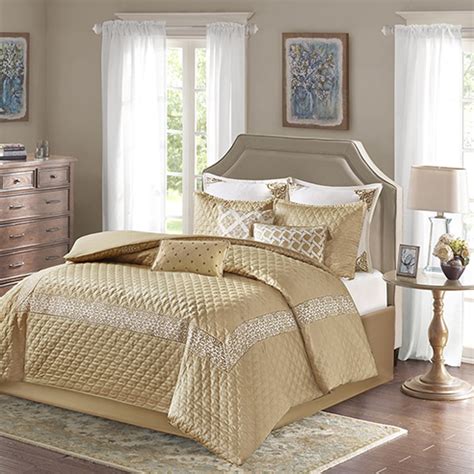 Distressed and glamorous, this softly patterned bedding adds a pinch of vintage to your home. Emerson Gold by Bombay Bedding - BeddingSuperStore.com
