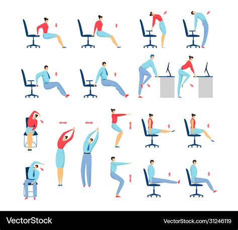 Office Stretching Exercises People Set Isolated Vector Image