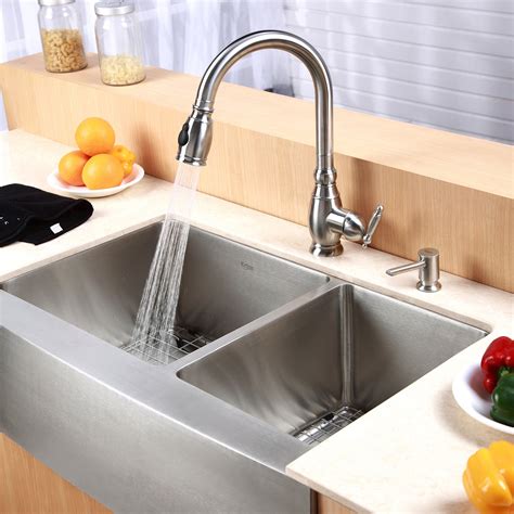 Kraus Farmhouse 33 6040 Double Bowl Kitchen Sink And Reviews Wayfair