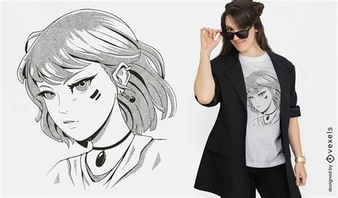 Anime Girl Monochromatic T Shirt Design Vector Download