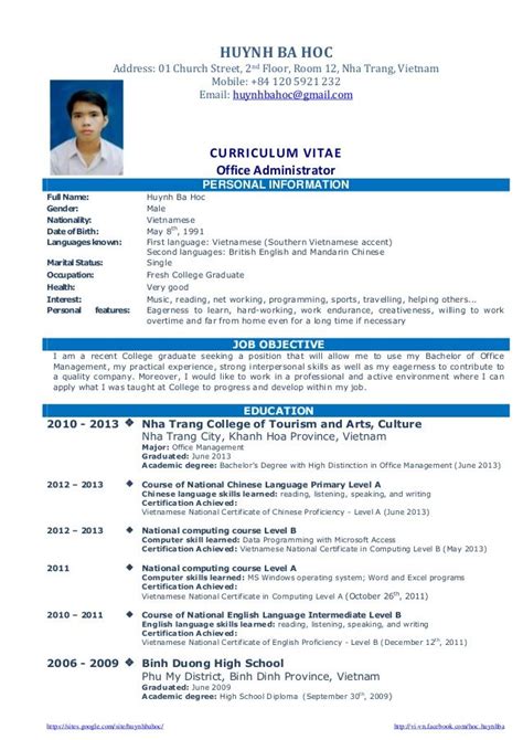 cv resume sample  fresh graduate  office