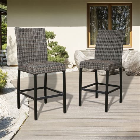 Ulax Furniture Outdoor Wicker Bar Stools Patio Wicker Counter Height