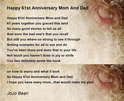 Happy 61st Anniversary Mom And Dad Poem By Jojo Bean Poem Hunter