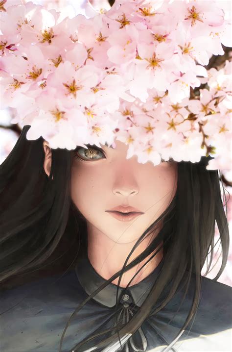Download Wallpaper 950x1534 Anime Girl Original Cherry Blossom